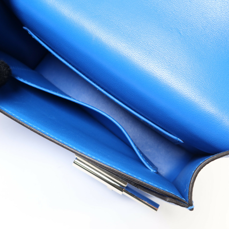 HERMES Chevre皮革Verrou Mini銀扣鏈帶肩背袋Blue Hydra-4