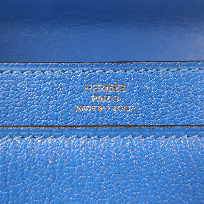 HERMES Chevre皮革Verrou Mini銀扣鏈帶肩背袋Blue Hydra-5