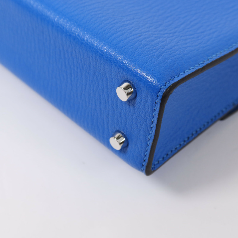 HERMES Chevre皮革Verrou Mini銀扣鏈帶肩背袋Blue Hydra-13