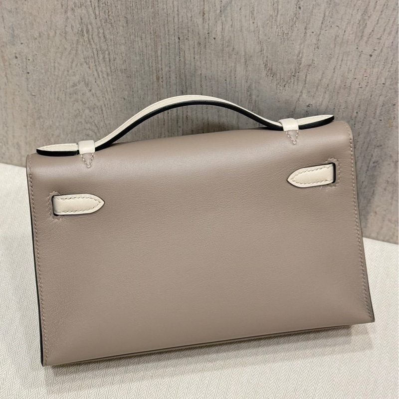 Hermes Mini Kelly Pochette VIP 訂製款 M8 銀河灰拼8L冰川白 swift 金釦B刻-1