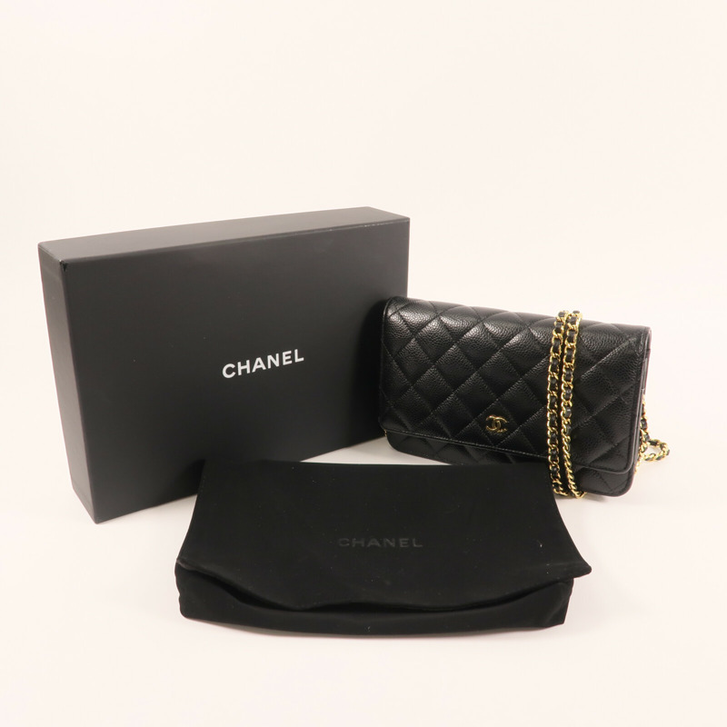 CHANEL 牛皮皮革Wallet On Chain金扣鏈帶肩背袋-4