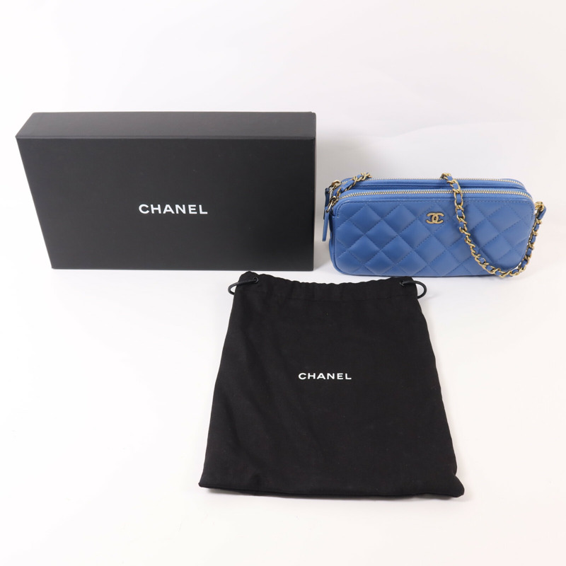 CHANEL 羊皮皮革Wallet On Chain金扣鏈帶肩背袋-12