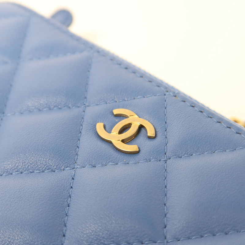 CHANEL 羊皮皮革Wallet On Chain金扣鏈帶肩背袋-17