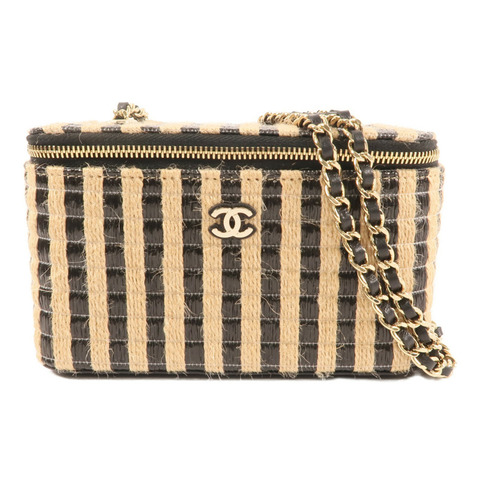 CHANEL Raffia Vanity Case金扣鏈帶肩背袋