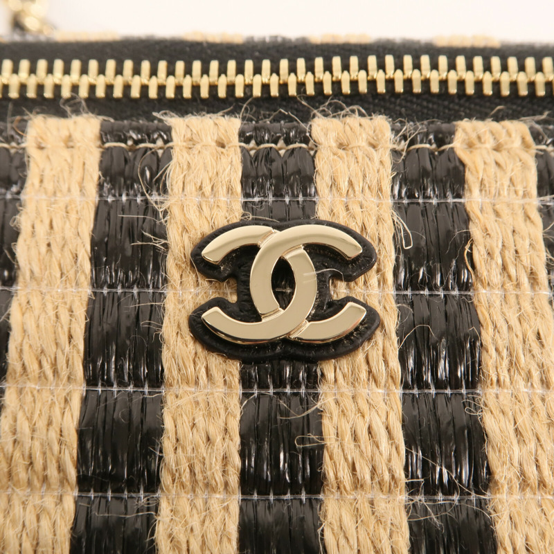CHANEL Raffia Vanity Case金扣鏈帶肩背袋-9