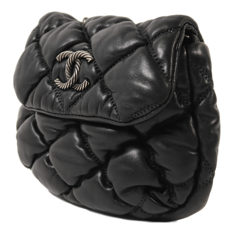 CHANEL 羊皮皮革Chain Shoulder銀扣鏈帶肩背袋-2