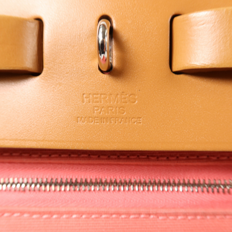 HERMES 帆布Herbag PM銀扣手挽肩背兩用袋Rose Azalee-5