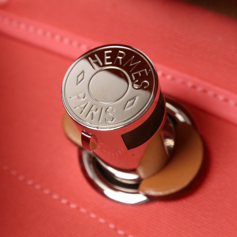 HERMES 帆布Herbag PM銀扣手挽肩背兩用袋Rose Azalee-7