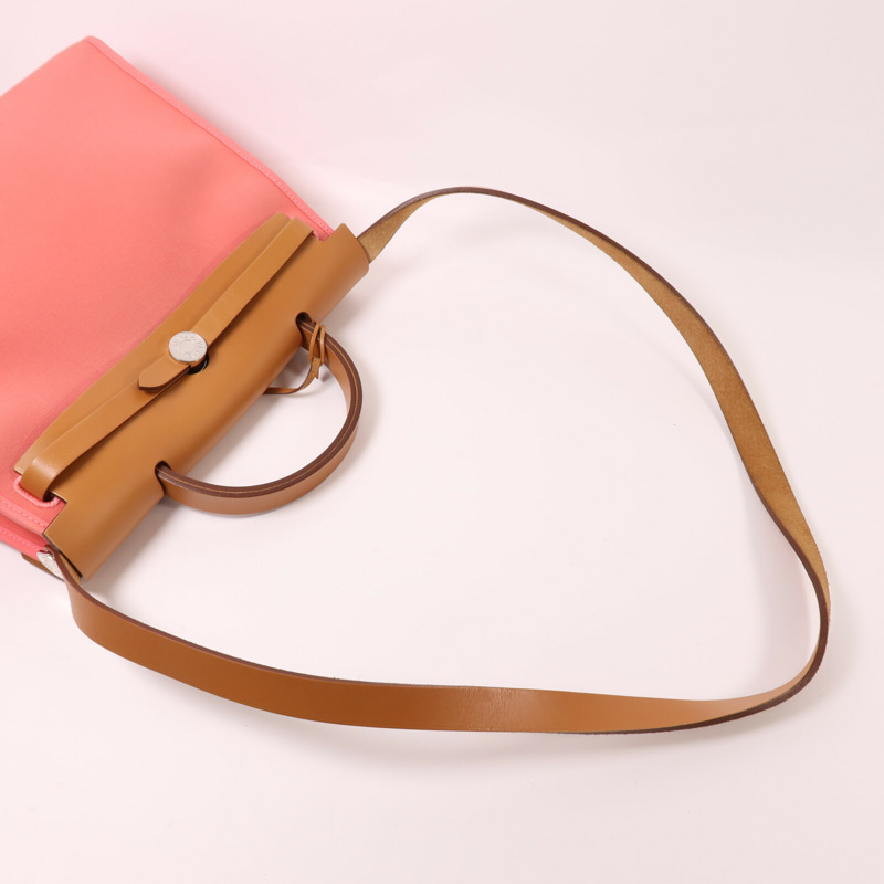 HERMES 帆布Herbag PM銀扣手挽肩背兩用袋Rose Azalee-8