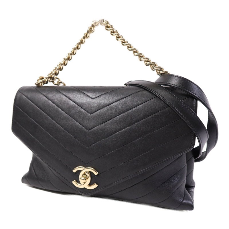 CHANEL 牛皮皮革Shoulder Bag金扣鏈帶手挽肩背兩用袋-2