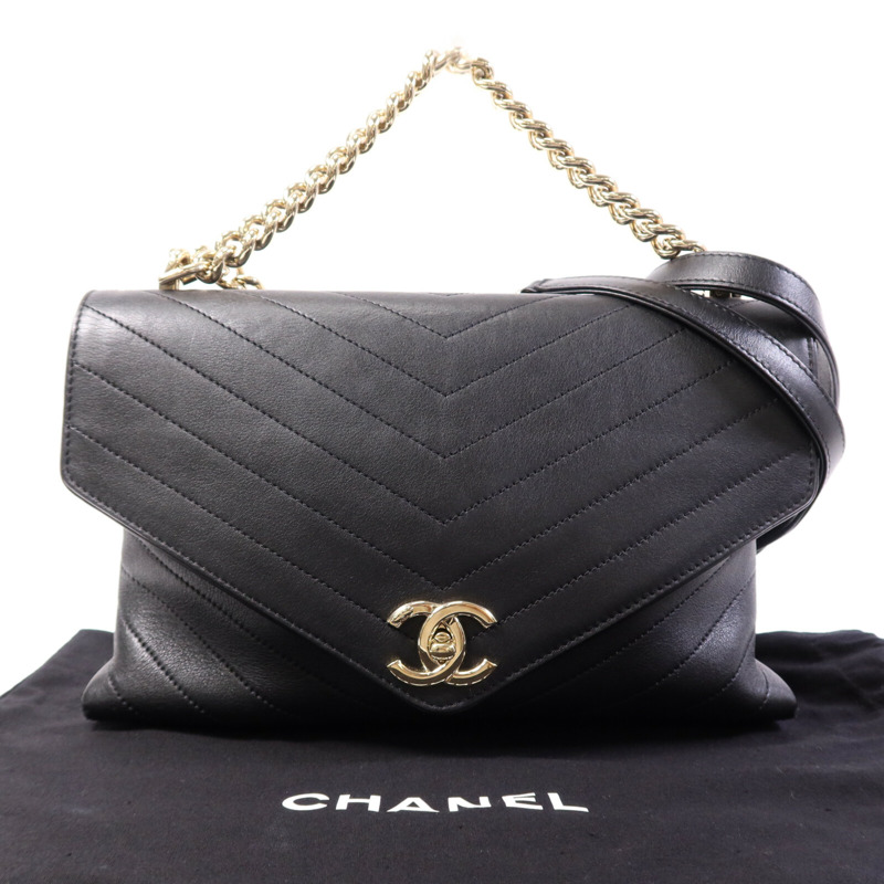 CHANEL 牛皮皮革Shoulder Bag金扣鏈帶手挽肩背兩用袋-8