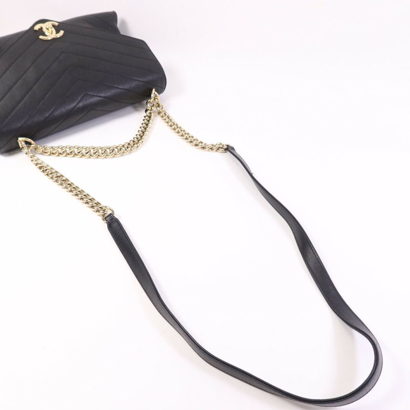 CHANEL 牛皮皮革Shoulder Bag金扣鏈帶手挽肩背兩用袋-9