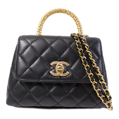 CHANEL 牛皮皮革Coco Handle Nano金扣鏈帶手挽肩背兩用袋