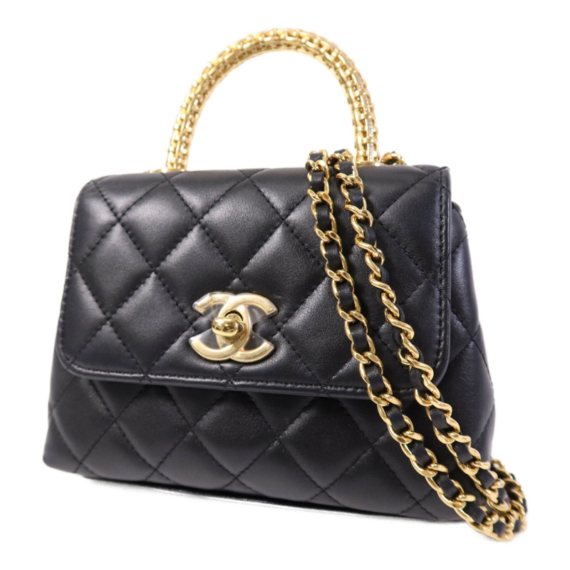 CHANEL 牛皮皮革Coco Handle Nano金扣鏈帶手挽肩背兩用袋-2