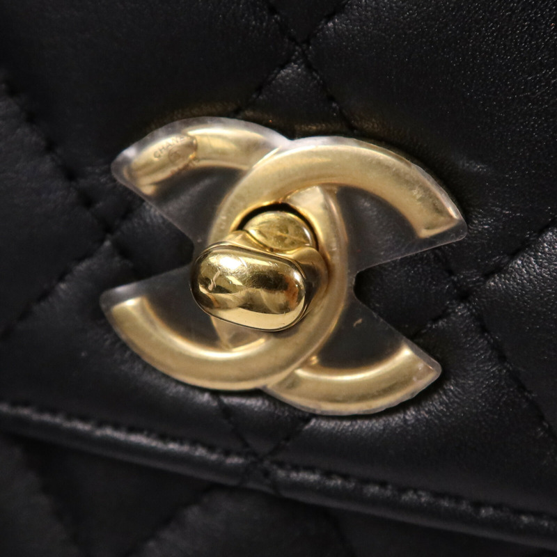 CHANEL 牛皮皮革Coco Handle Nano金扣鏈帶手挽肩背兩用袋-6