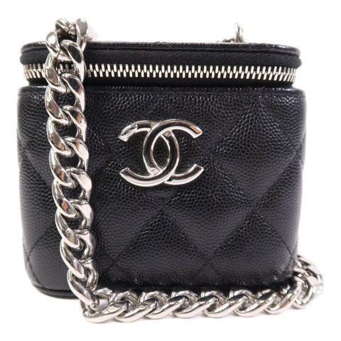 CHANEL 牛皮皮革Mini Vanity銀扣鏈帶肩背袋