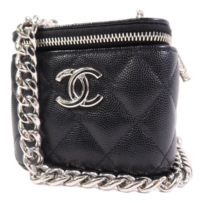 CHANEL 牛皮皮革Mini Vanity銀扣鏈帶肩背袋-1