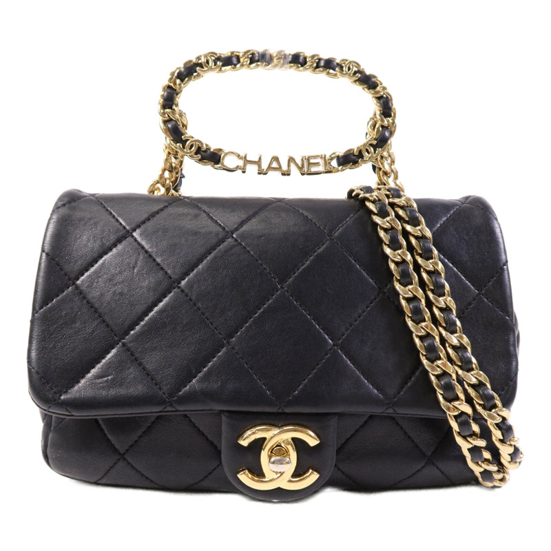 CHANEL 牛皮皮革Chain Shoulder Bag金扣手挽肩背兩用袋-0