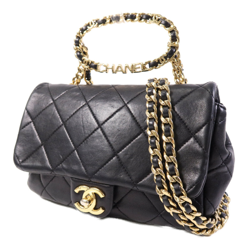 CHANEL 牛皮皮革Chain Shoulder Bag金扣手挽肩背兩用袋-2