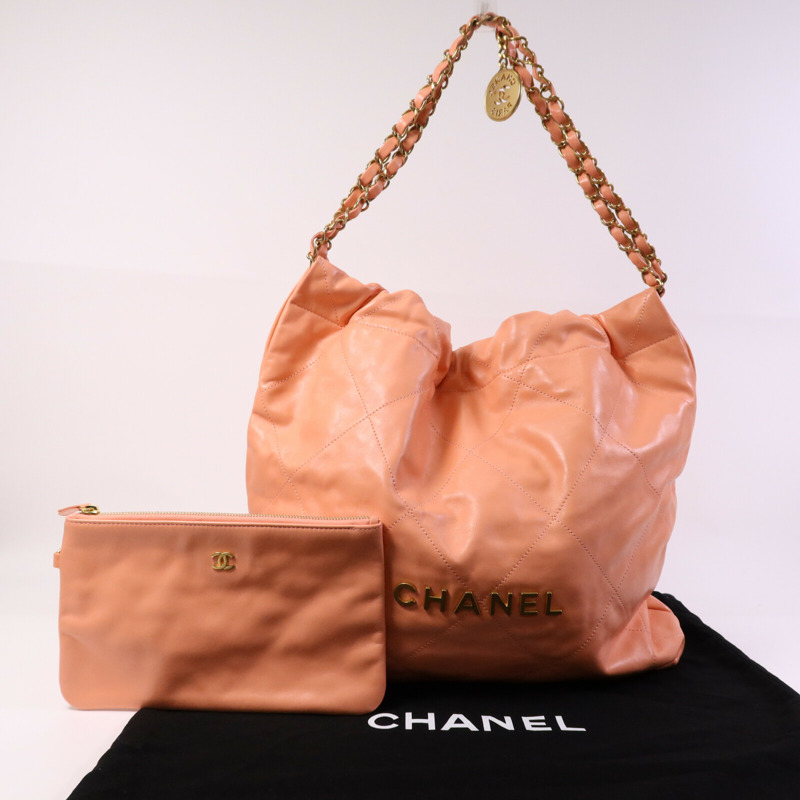 CHANEL 牛皮皮革22 Medium金扣鏈帶肩背袋-10