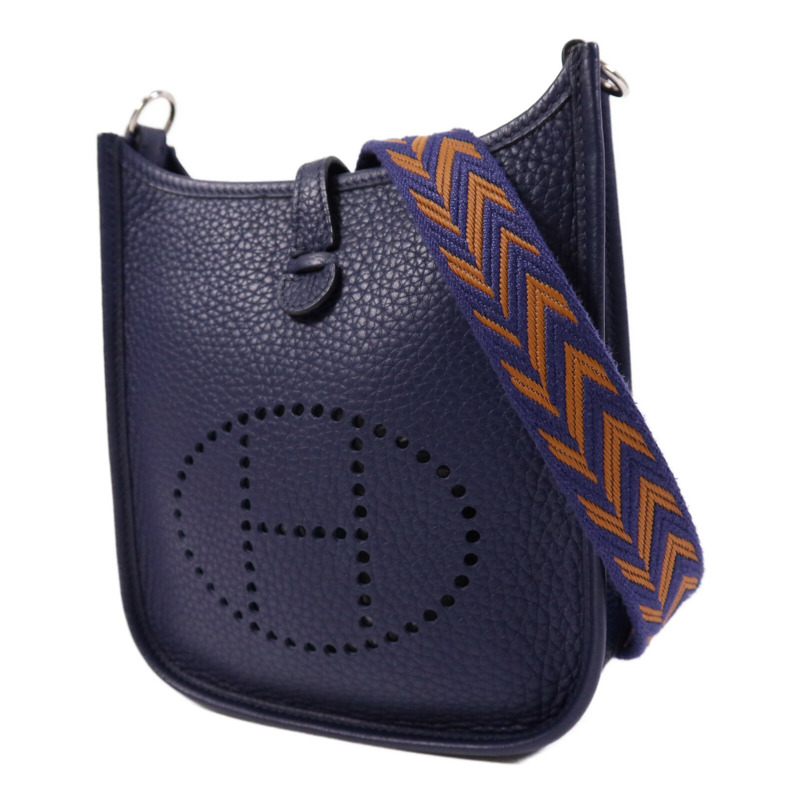 HERMES Clemence皮革Evelyne TPM銀扣肩背袋Bleu Encre-2