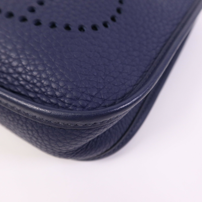HERMES Clemence皮革Evelyne TPM銀扣肩背袋Bleu Encre-10