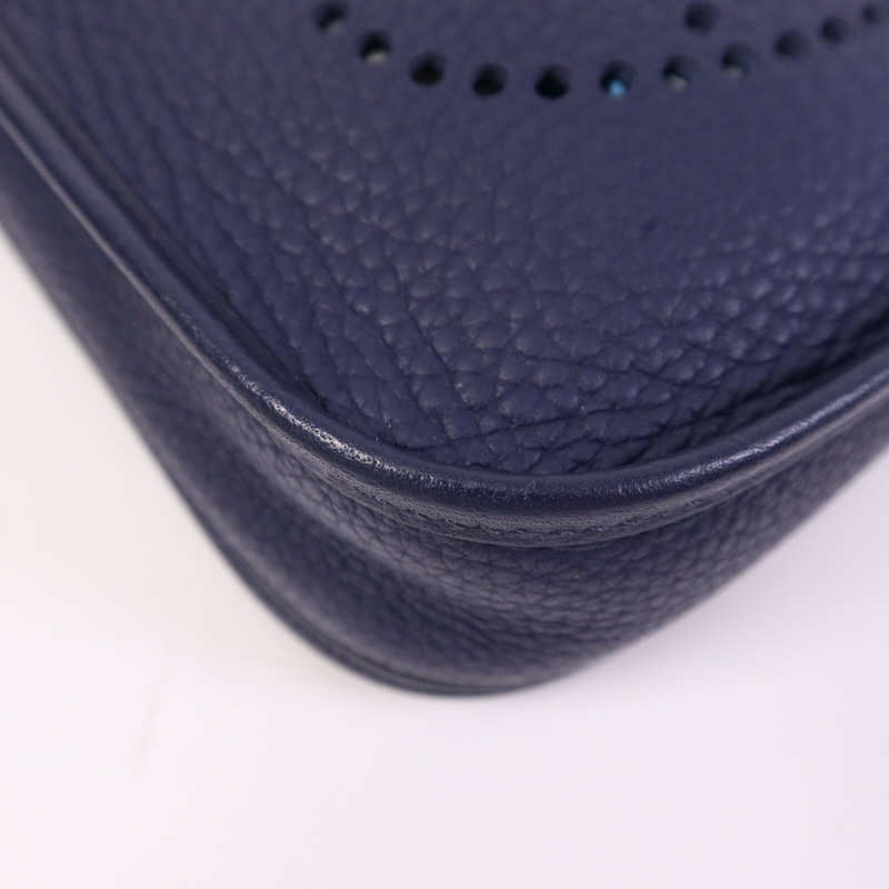 HERMES Clemence皮革Evelyne TPM銀扣肩背袋Bleu Encre-11