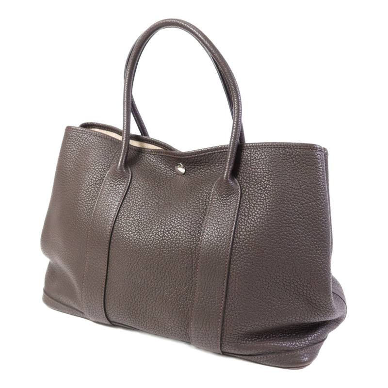 HERMES Negonda皮革GardenParty PM銀扣手挽袋Chocolat-2
