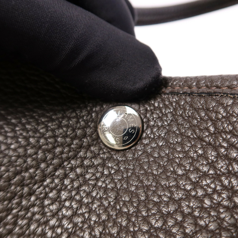 HERMES Negonda皮革GardenParty PM銀扣手挽袋Chocolat-6