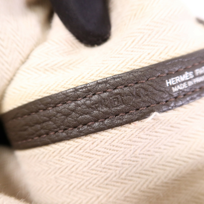 HERMES Negonda皮革GardenParty PM銀扣手挽袋Chocolat-7