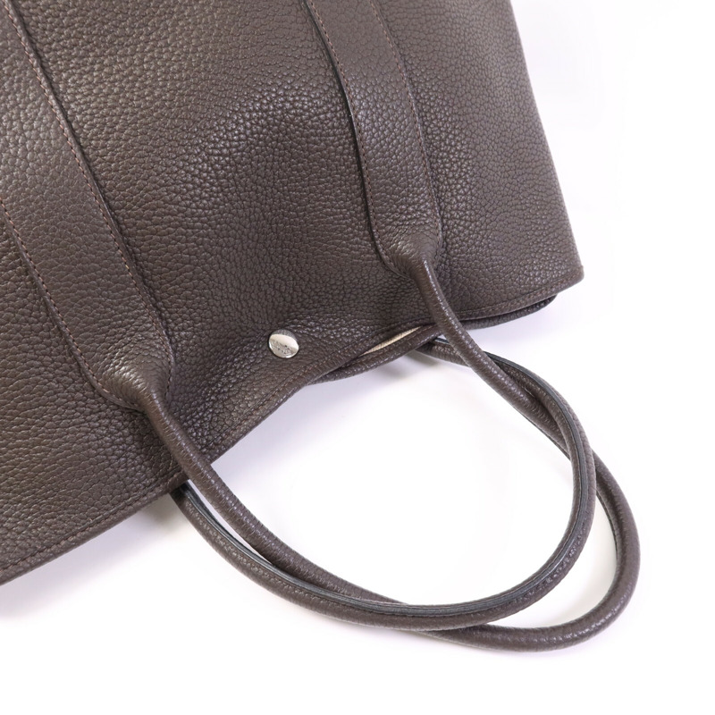 HERMES Negonda皮革GardenParty PM銀扣手挽袋Chocolat-8