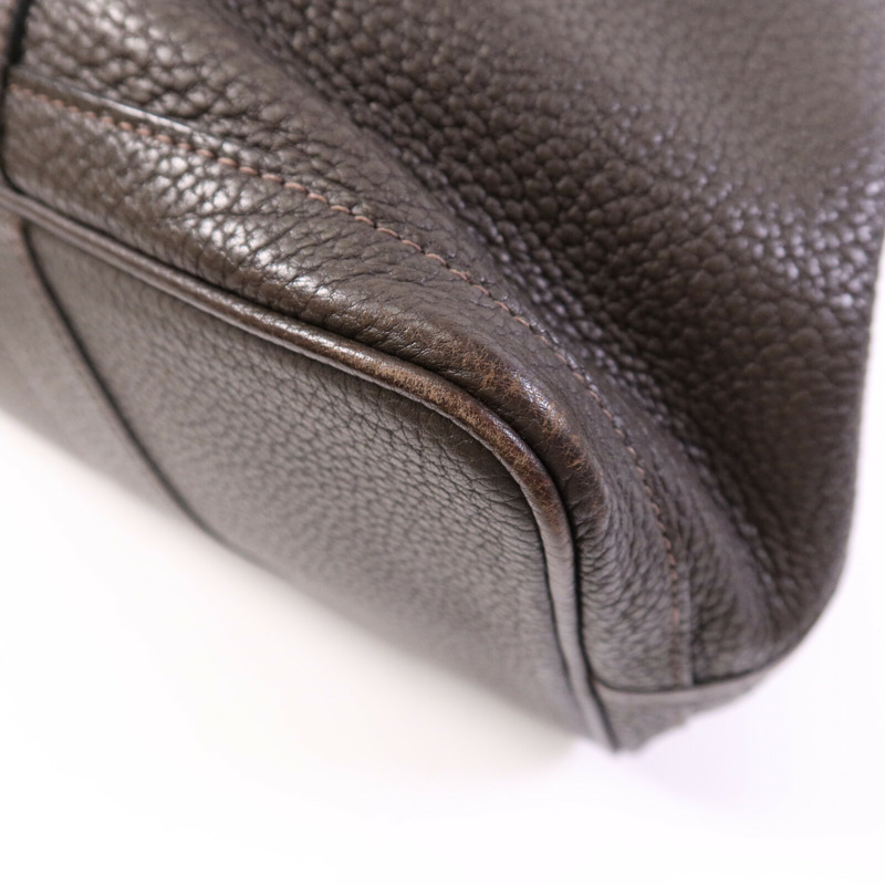 HERMES Negonda皮革GardenParty PM銀扣手挽袋Chocolat-10