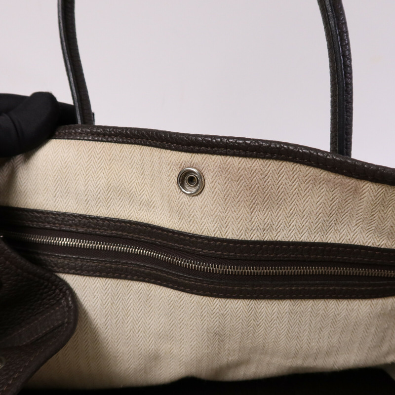 HERMES Negonda皮革GardenParty PM銀扣手挽袋Chocolat-14