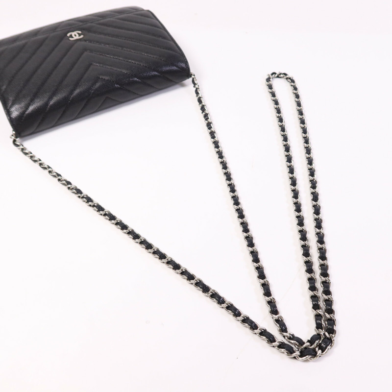 CHANEL 牛皮皮革WOC Wallet On Chain銀扣鏈帶肩背袋-8