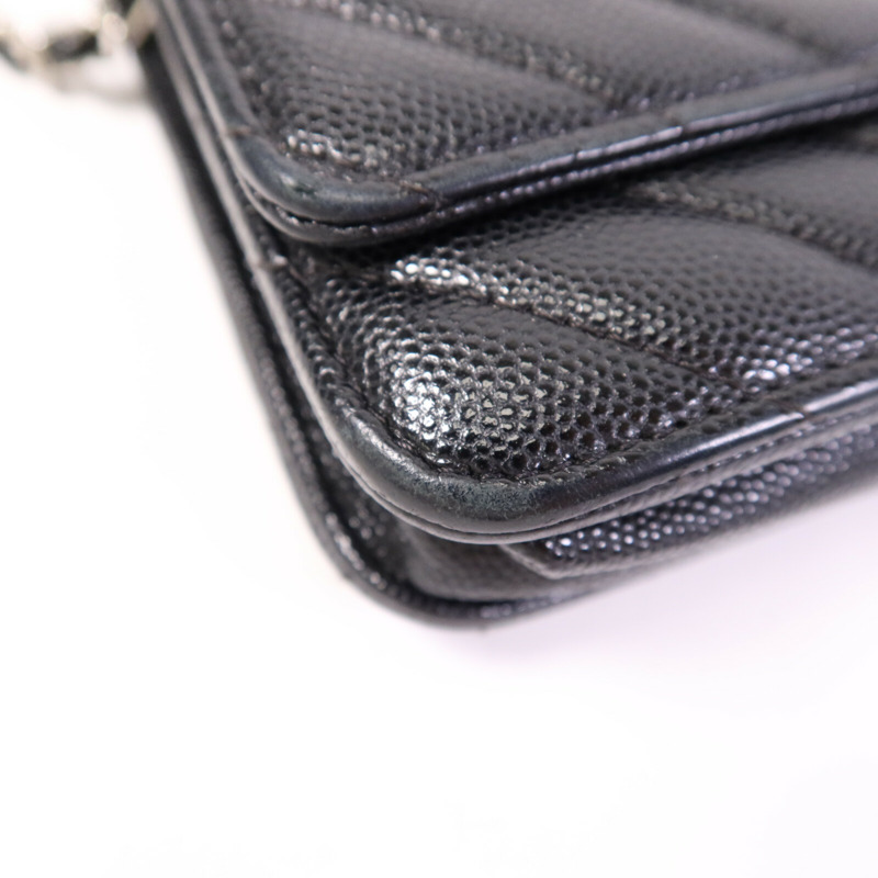 CHANEL 牛皮皮革WOC Wallet On Chain銀扣鏈帶肩背袋-11
