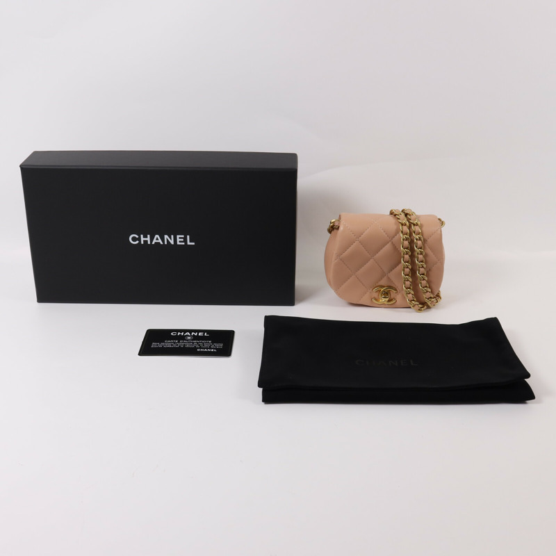 CHANEL 羊皮皮革Chain Shoulder金扣鏈帶肩背袋-10