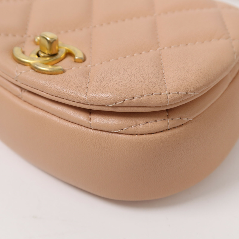 CHANEL 羊皮皮革Chain Shoulder金扣鏈帶肩背袋-12