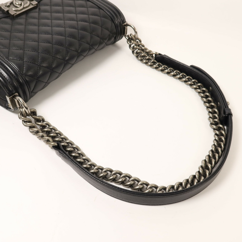 CHANEL 牛皮皮革Boy 25銀扣鏈帶肩背袋-7