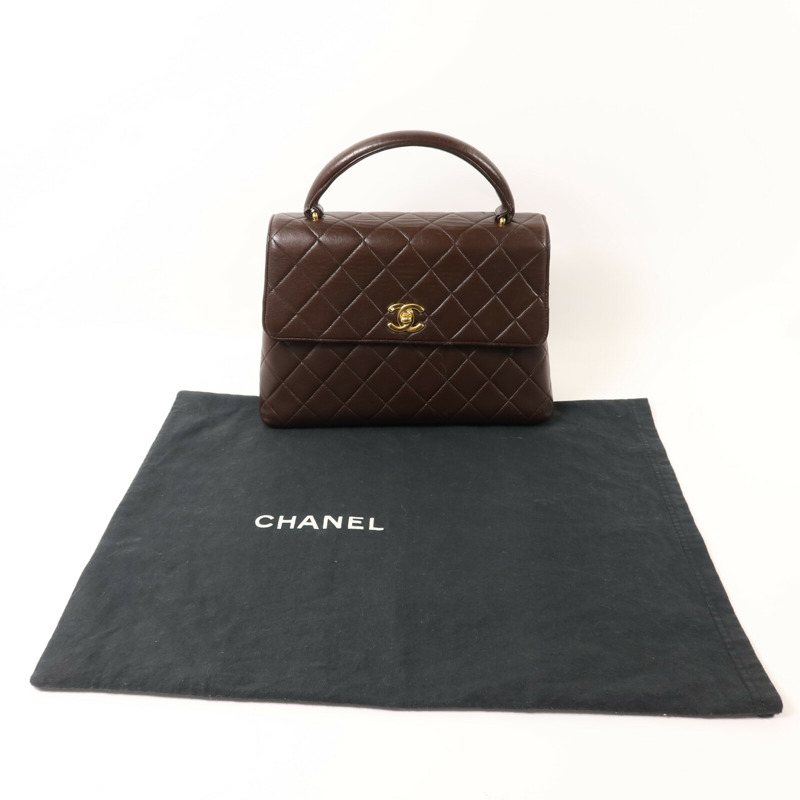 CHANEL 羊皮皮革Vintage Hand Bag金扣手挽袋-9