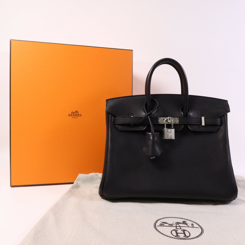 HERMES Volupto皮革Birkin 25銀扣手挽袋Noir-9