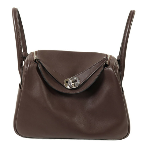 HERMES Swift皮革Lindy 26銀扣手挽肩背兩用袋Rouge Sellier/Bleu Saphir