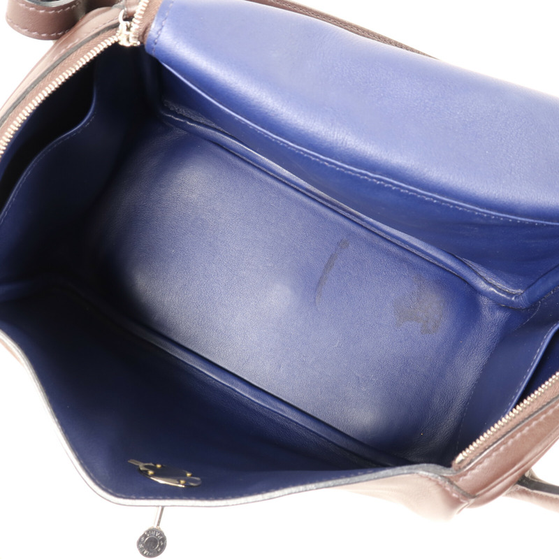 HERMES Swift皮革Lindy 26銀扣手挽肩背兩用袋Rouge Sellier/Bleu Saphir-4