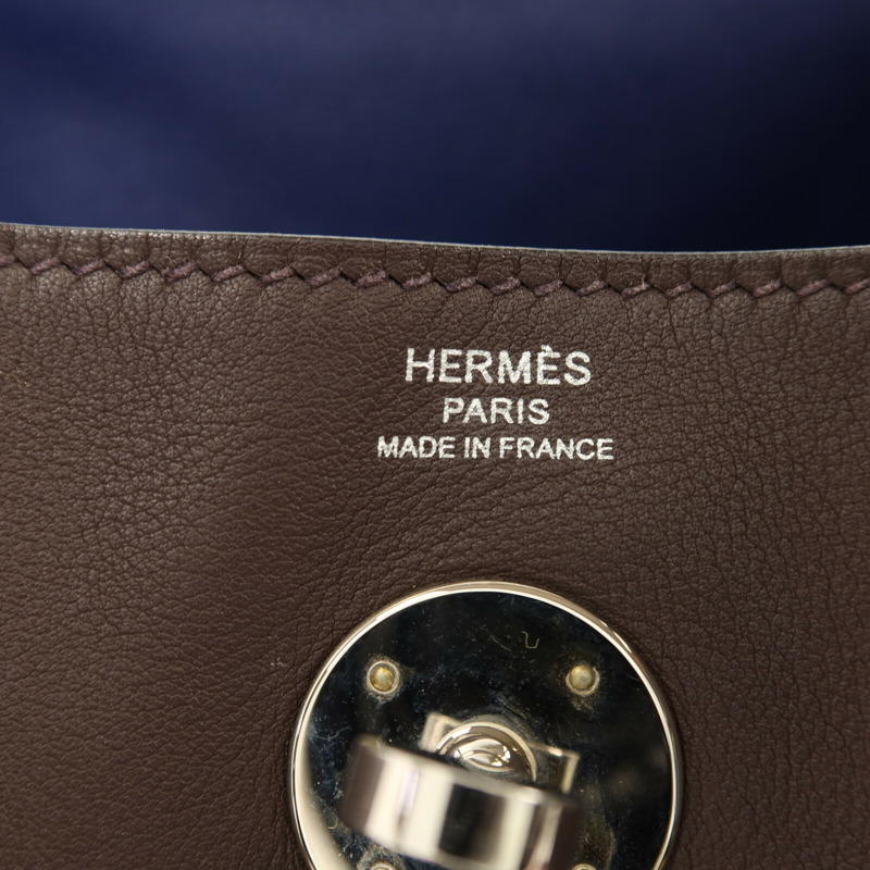 HERMES Swift皮革Lindy 26銀扣手挽肩背兩用袋Rouge Sellier/Bleu Saphir-5