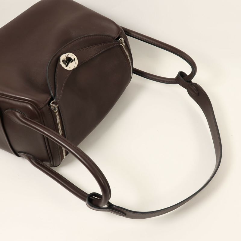 HERMES Swift皮革Lindy 26銀扣手挽肩背兩用袋Rouge Sellier/Bleu Saphir-8