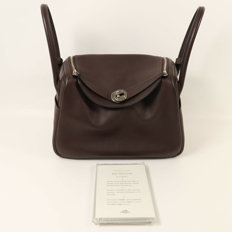 HERMES Swift皮革Lindy 26銀扣手挽肩背兩用袋Rouge Sellier/Bleu Saphir-9