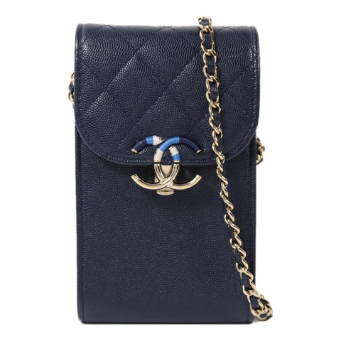 CHANEL 牛皮皮革CC Quilted Phone金扣鏈帶肩背袋