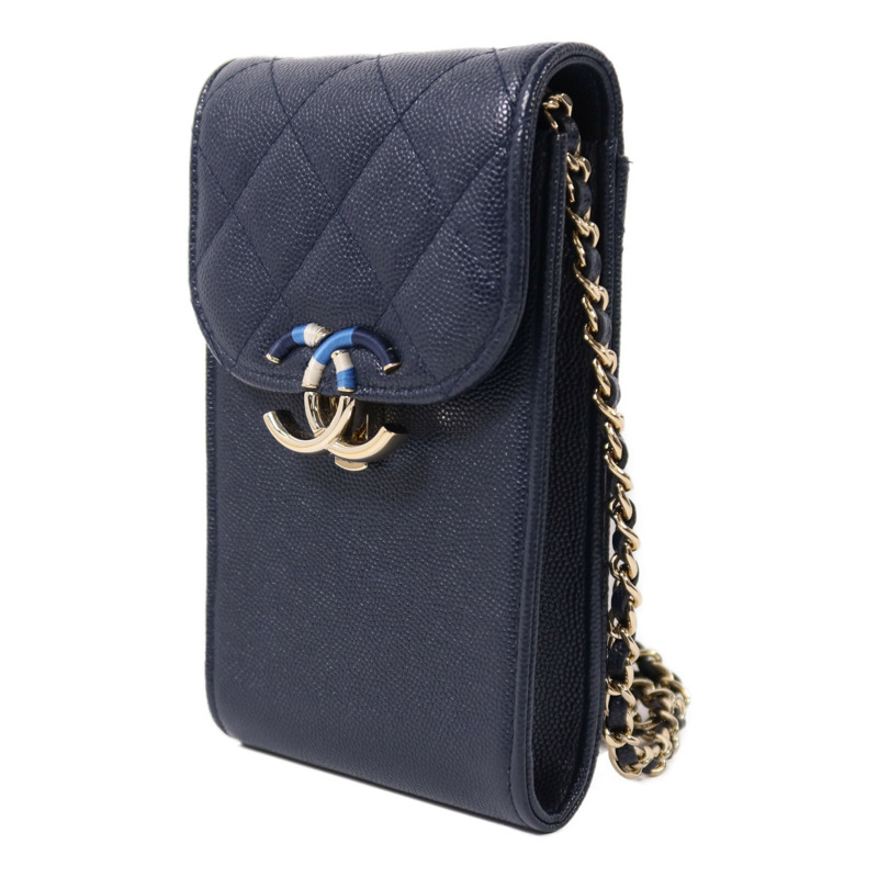 CHANEL 牛皮皮革CC Quilted Phone金扣鏈帶肩背袋-2