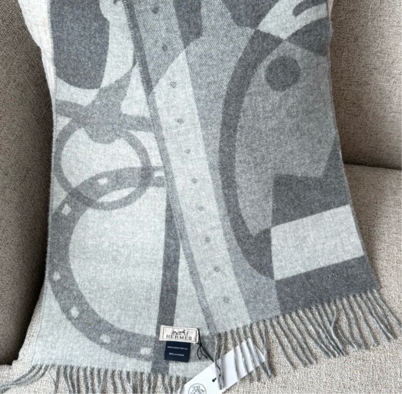 Hermès 男裝淺灰色圍巾 頸巾-3