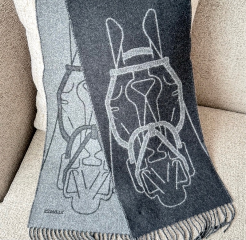 Hermes 男裝 灰色雙面圍巾 scarf-2
