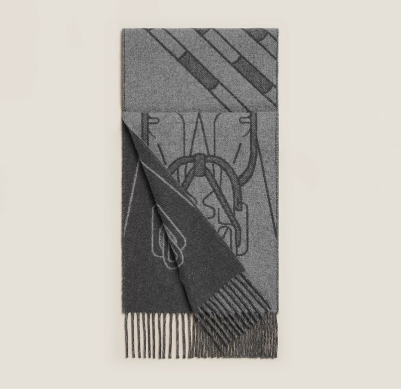 Hermes 男裝 灰色雙面圍巾 scarf-3